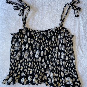Black Cropped Tank Top with Flower design